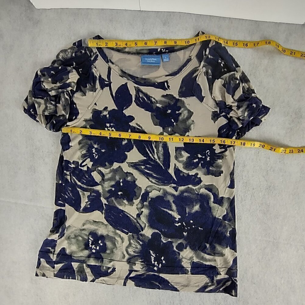 Simply Vera Womens Ivory Blue Floral Long Sleeve Casual Knit Top Size Large - Picture 7 of 11